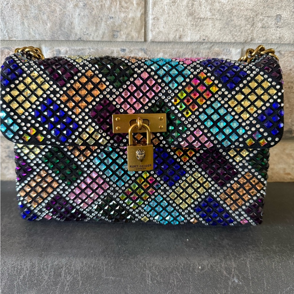 Kurt Geiger Multicolor Crystal-Embellished Shoulder Bag with Gold Hardware